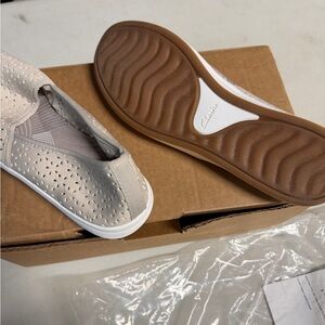 Clarks Beige Perforated Slip-On Flats